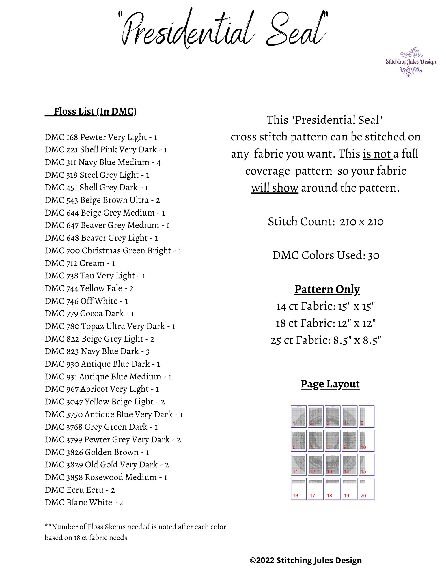 Stitching Jules Design Cross Stitch Pattern USA Presidential Seal Cross Stitch Pattern | American Presidents Cross Stitch Pattern | Physical Pattern And Instant PDF Download Pattern Options