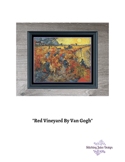Stitching Jules Design Cross Stitch Pattern Van Gogh Red Vineyard Famous Art Cross Stitch Embroidery Needlepoint Pattern PDF Download - Ready For Pattern Keeper