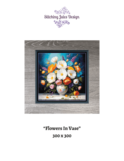 Stitching Jules Design Cross Stitch Pattern Vase Of Flowers Floral Large Full Coverage Counted Cross Stitch Pattern Digital Download