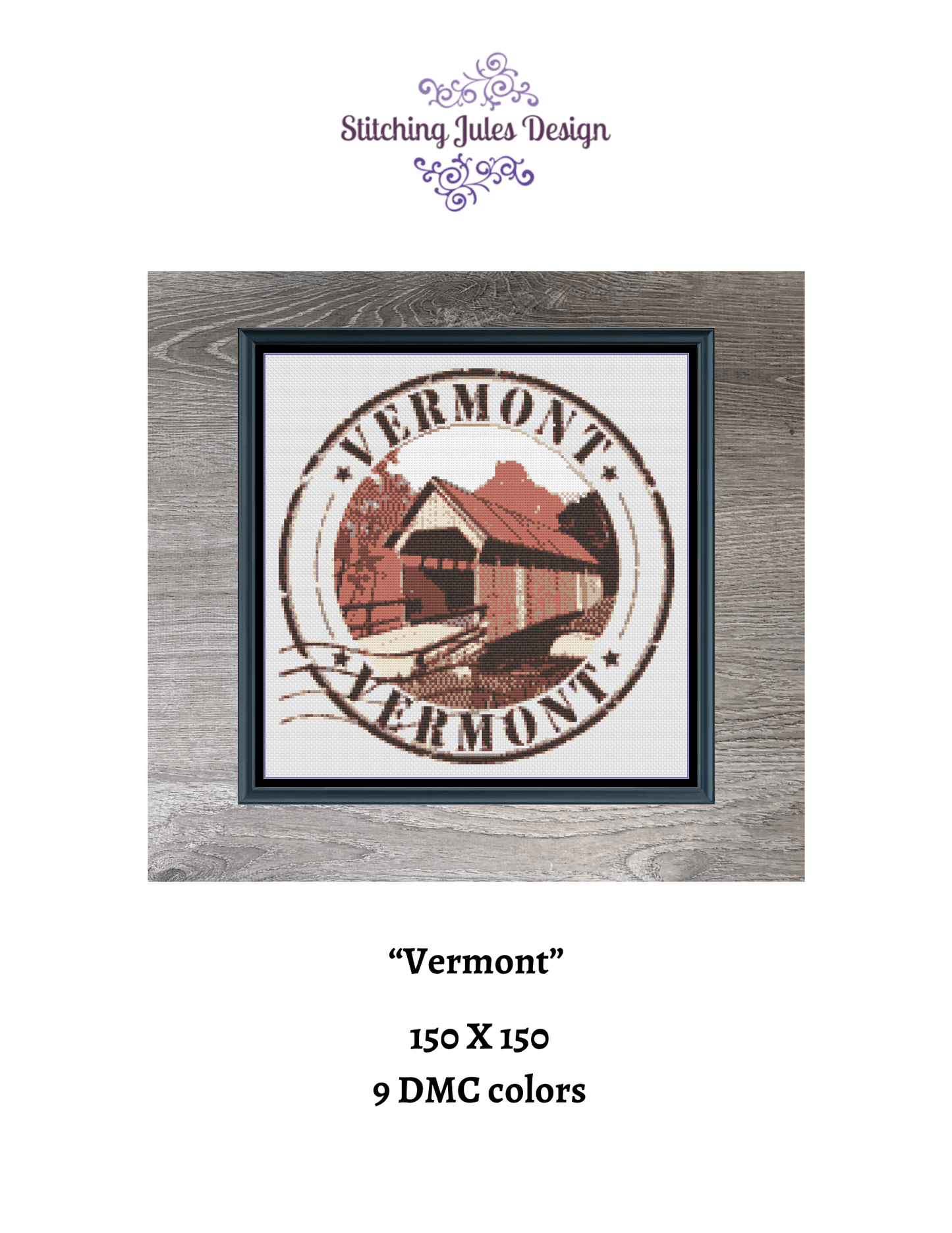 Stitching Jules Design Cross Stitch Pattern Vermont US State Counted Cross Stitch Pattern | Instant Download PDF