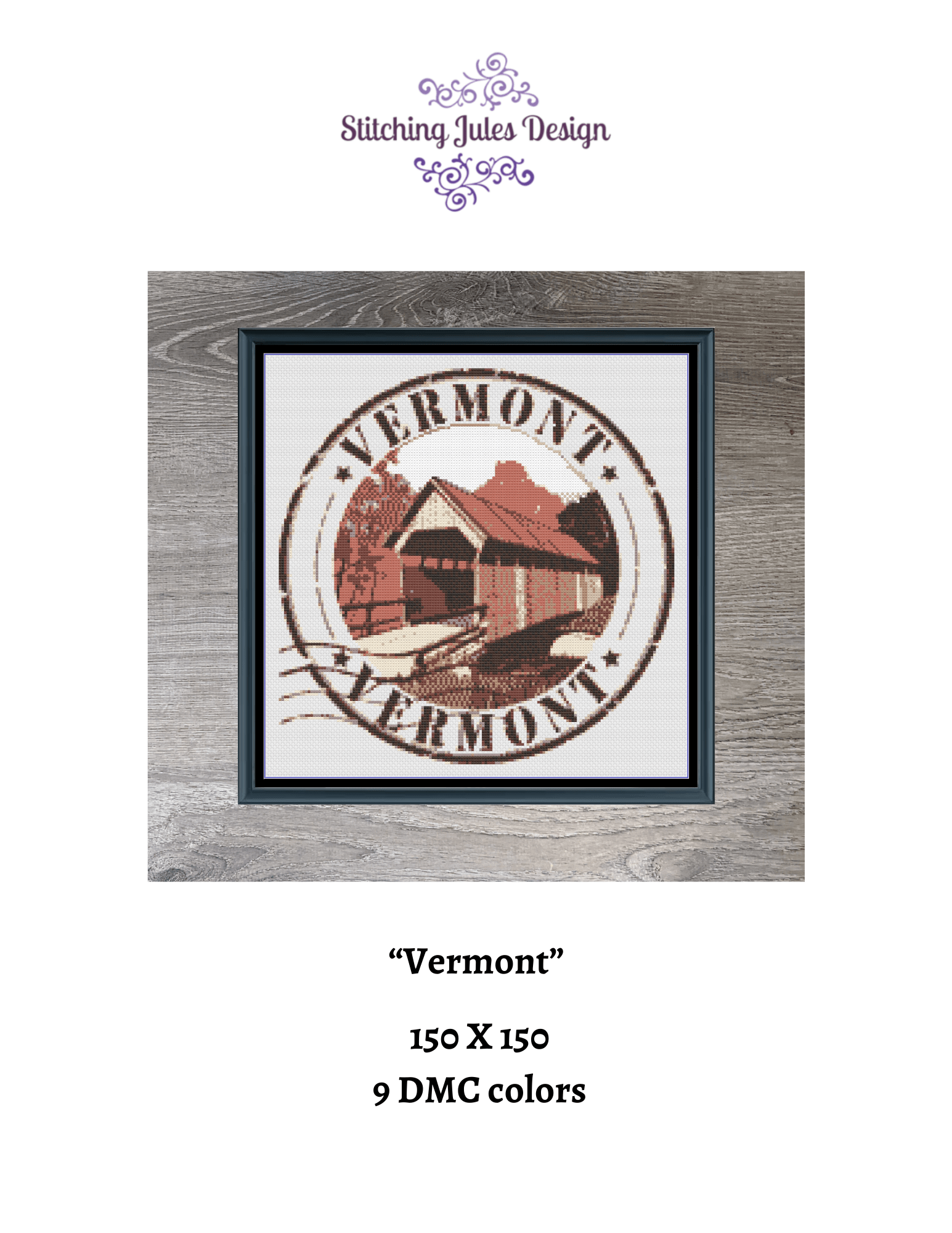 Stitching Jules Design Cross Stitch Pattern Vermont US State Counted Cross Stitch Pattern | Instant Download PDF