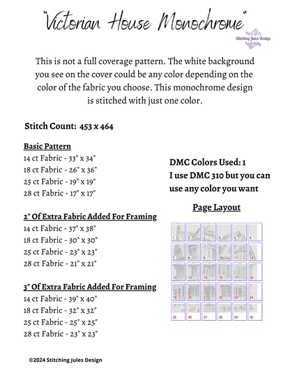 Stitching Jules Design Cross Stitch Pattern Victorian House Monochrome