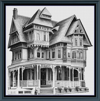 Thumbnail for Stitching Jules Design Cross Stitch Pattern Victorian House Monochrome