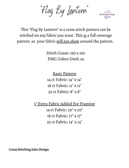Stitching Jules Design Cross Stitch Pattern Vintage American Flag Patriotic Americana Full Coverage Counted Cross Stitch Pattern Digital Download