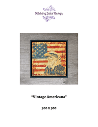 Thumbnail for Stitching Jules Design Cross Stitch Pattern Vintage Americana Patriotic American Flag Bald Eagle Full Coverage Counted Cross Stitch Pattern Digital Download
