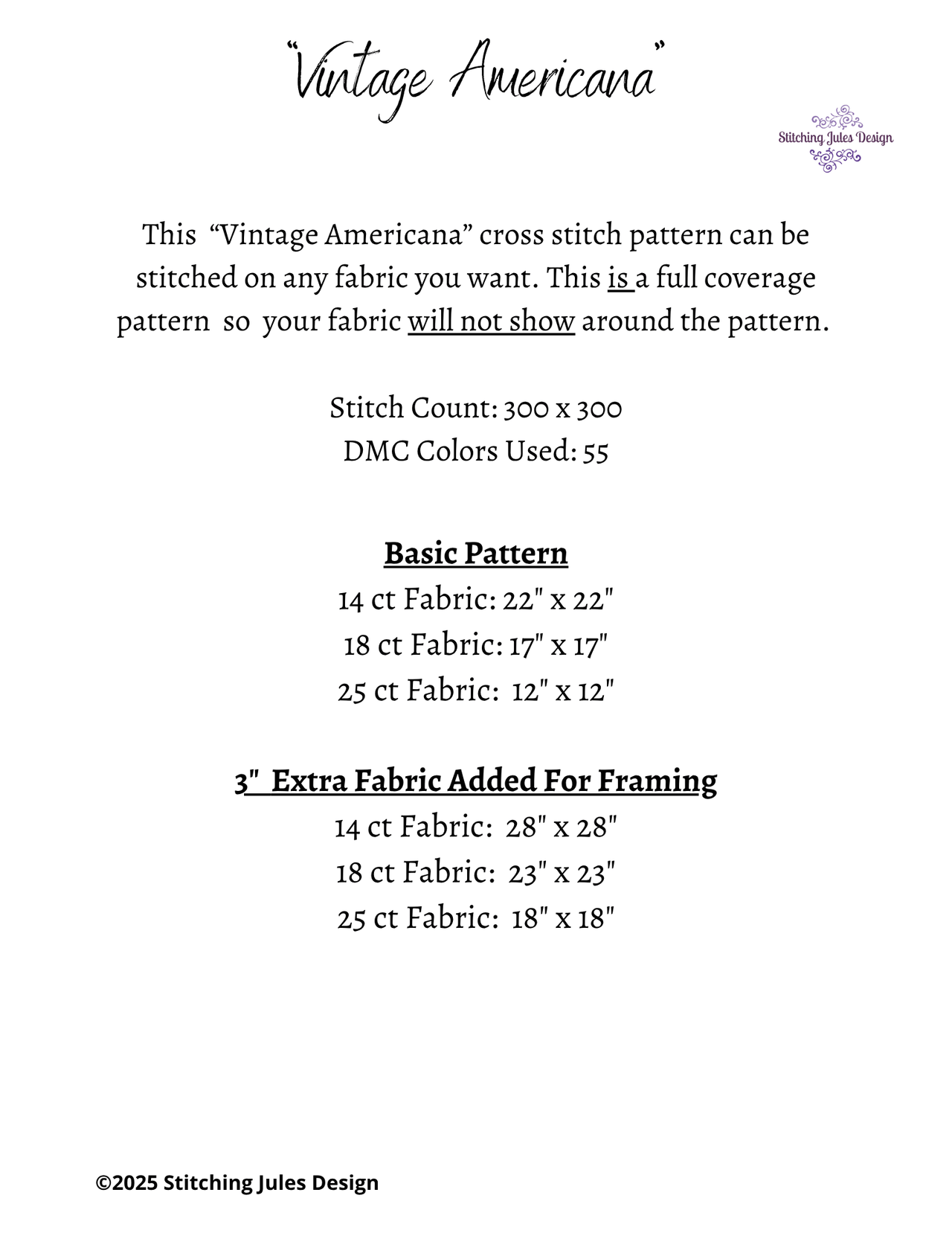 Stitching Jules Design Cross Stitch Pattern Vintage Americana Patriotic American Flag Bald Eagle Full Coverage Counted Cross Stitch Pattern Digital Download