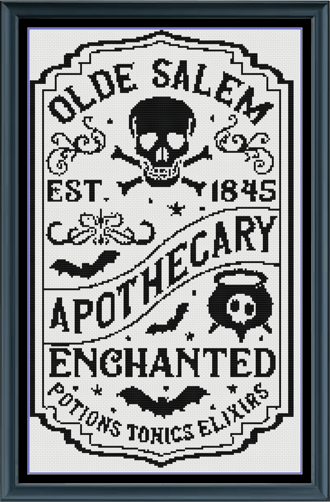 Stitching Jules Design Cross Stitch Pattern Vintage Apothecary Shop Sign Medium Monochrome Counted Cross-Stitch Pattern | Instant Download PDF