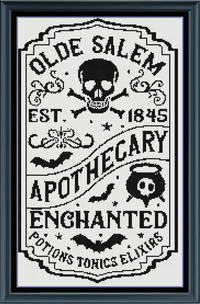 Thumbnail for Stitching Jules Design Cross Stitch Pattern Vintage Apothecary Shop Sign Medium Monochrome Counted Cross-Stitch Pattern | Instant Download PDF