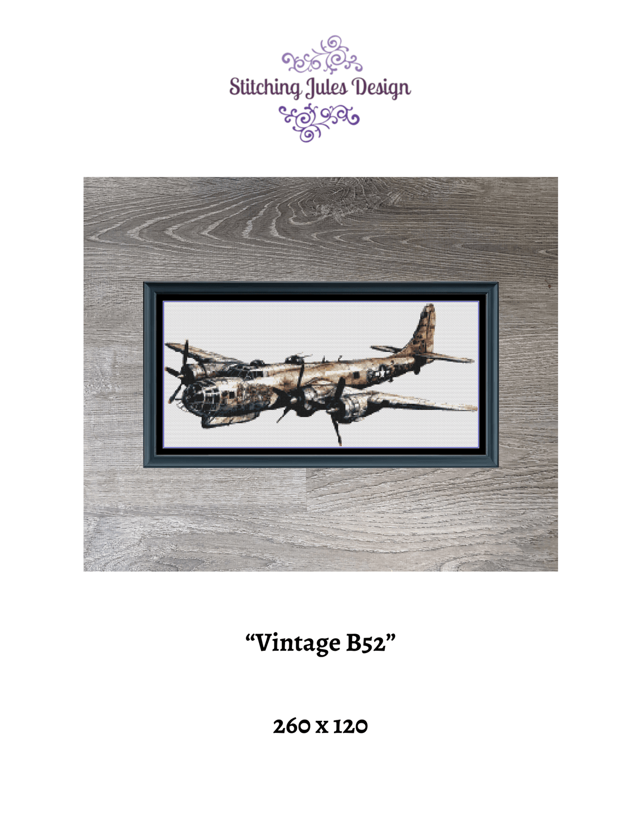 Stitching Jules Design Cross Stitch Pattern Vintage B-52 WW2 Airplane Counted Cross-Stitch Pattern | Instant Download PDF