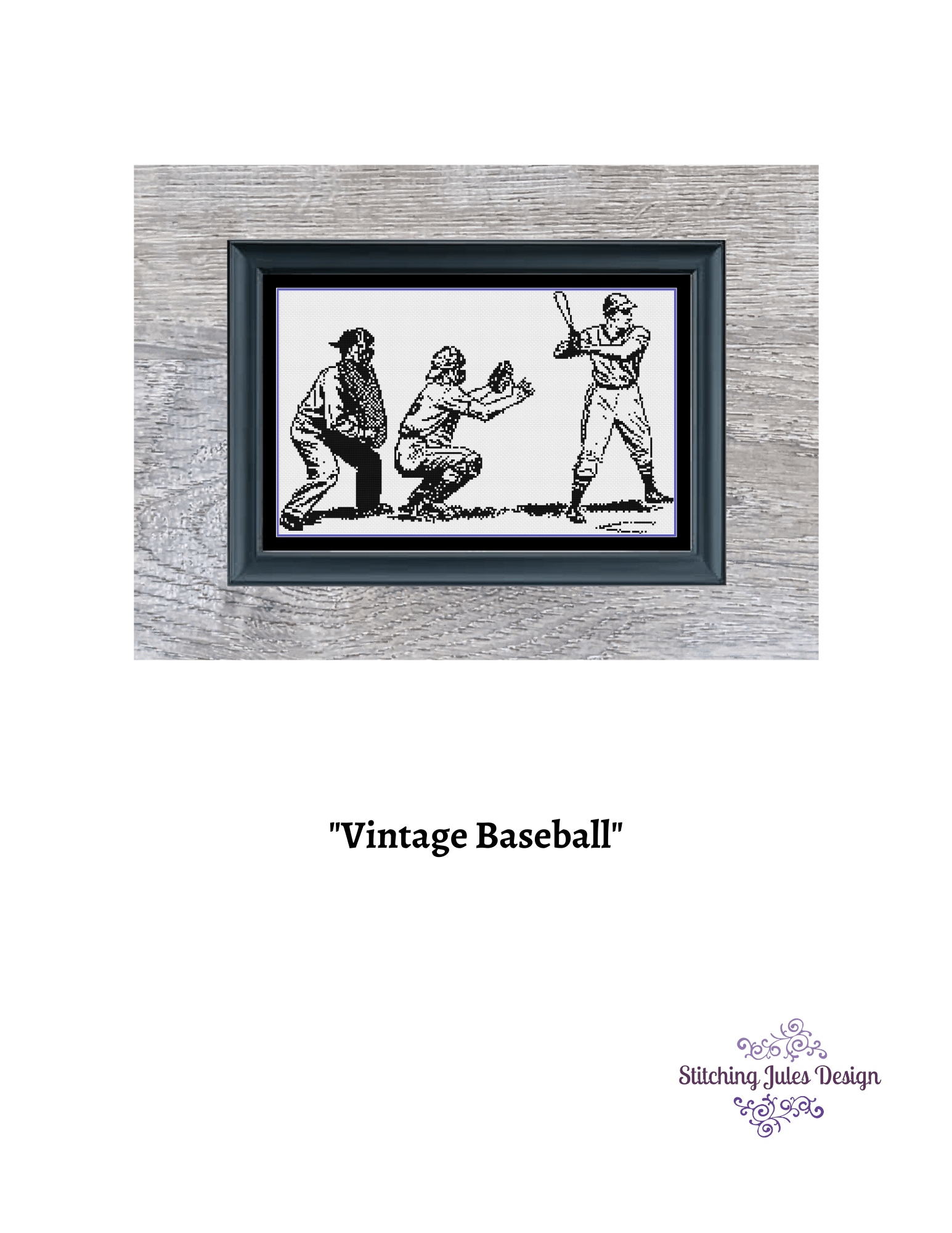 Stitching Jules Design Cross Stitch Pattern Vintage Baseball Sketch Cross Stitch Pattern | Blackwork | Instant PDF Download