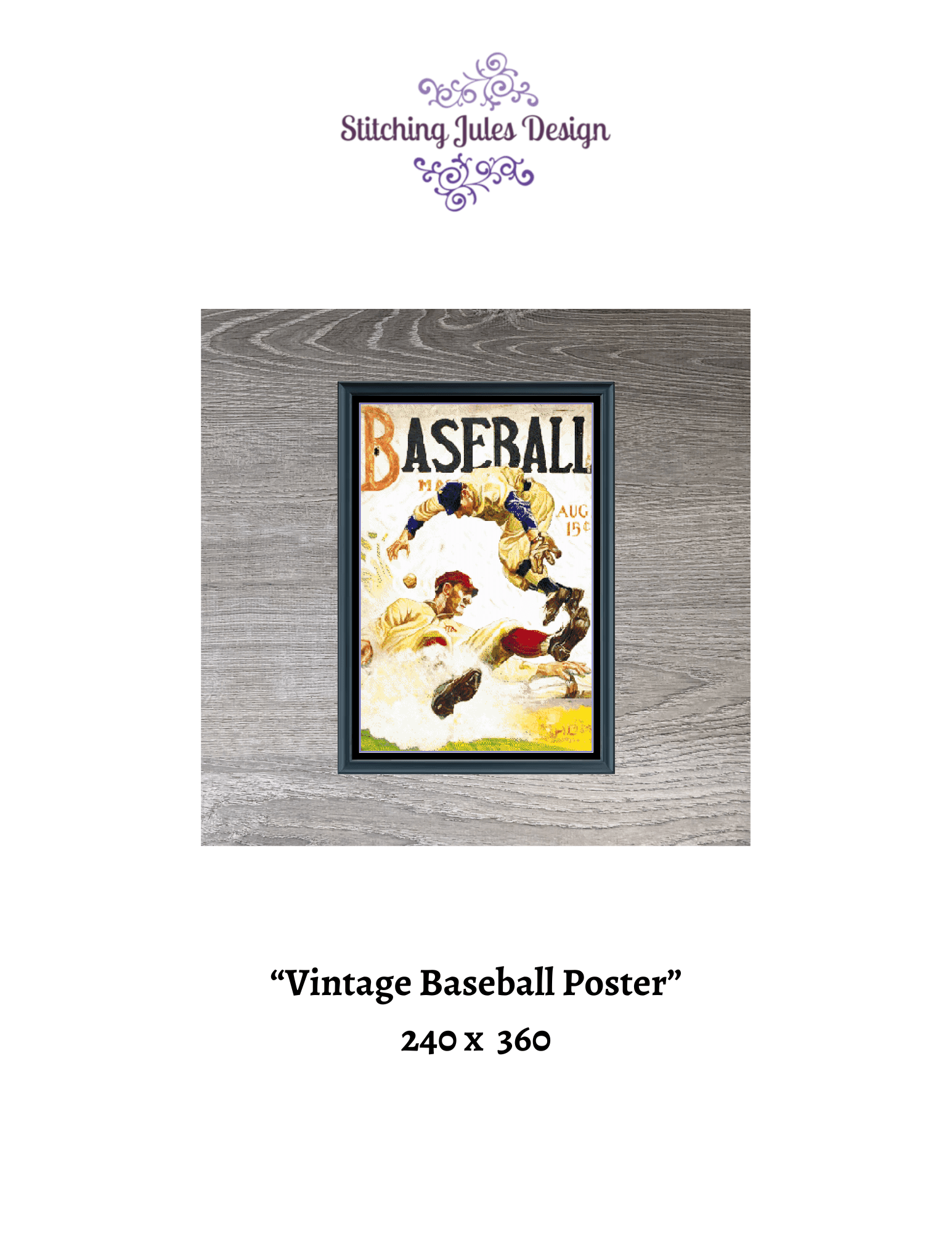 Stitching Jules Design Cross Stitch Pattern Vintage Baseball Sports Full Coverage Large Counted Cross-Stitch Pattern Digital Download