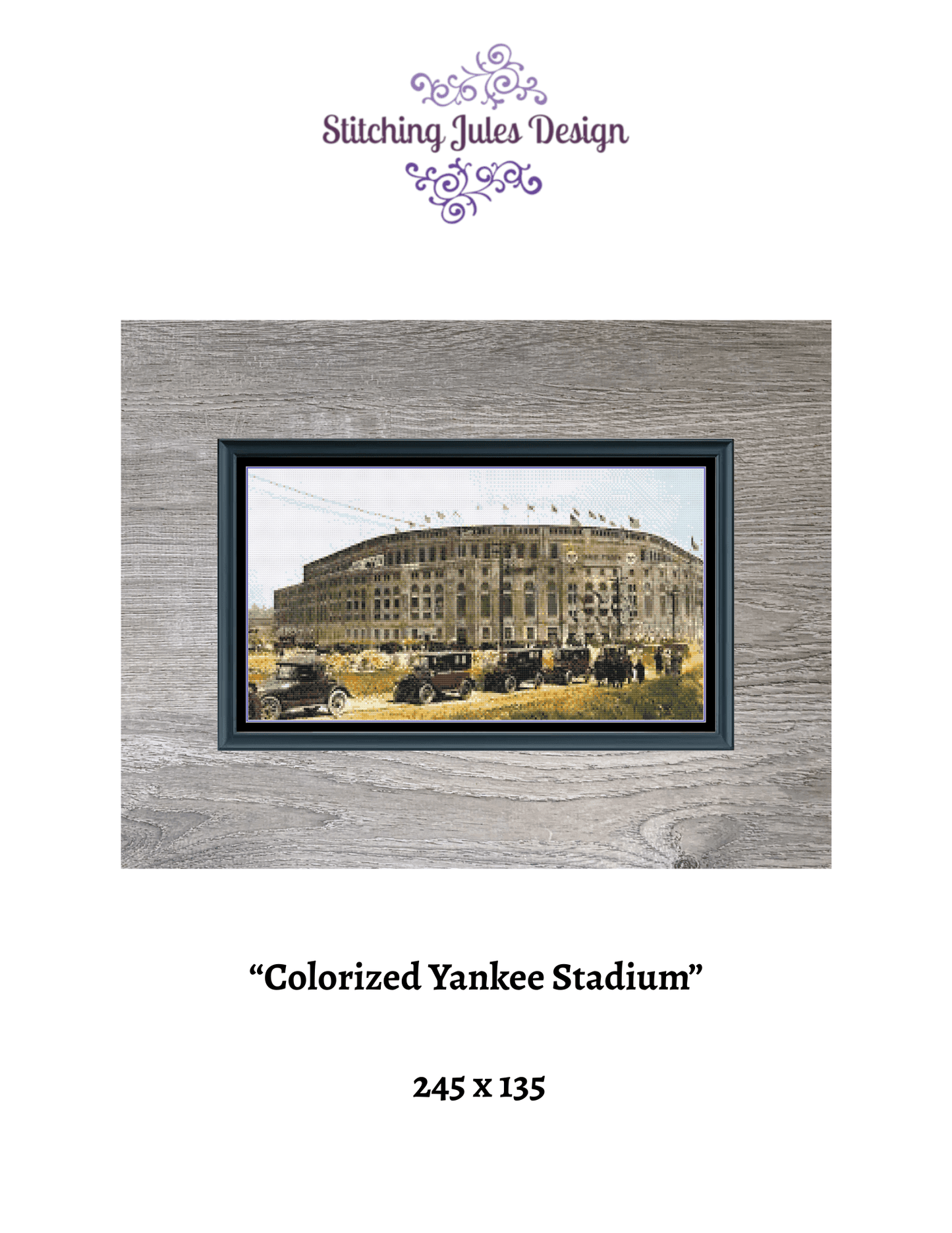 Stitching Jules Design Cross Stitch Pattern Vintage Baseball Yankee Stadium Full Coverage Counted Cross-Stitch Pattern (Digital Download)