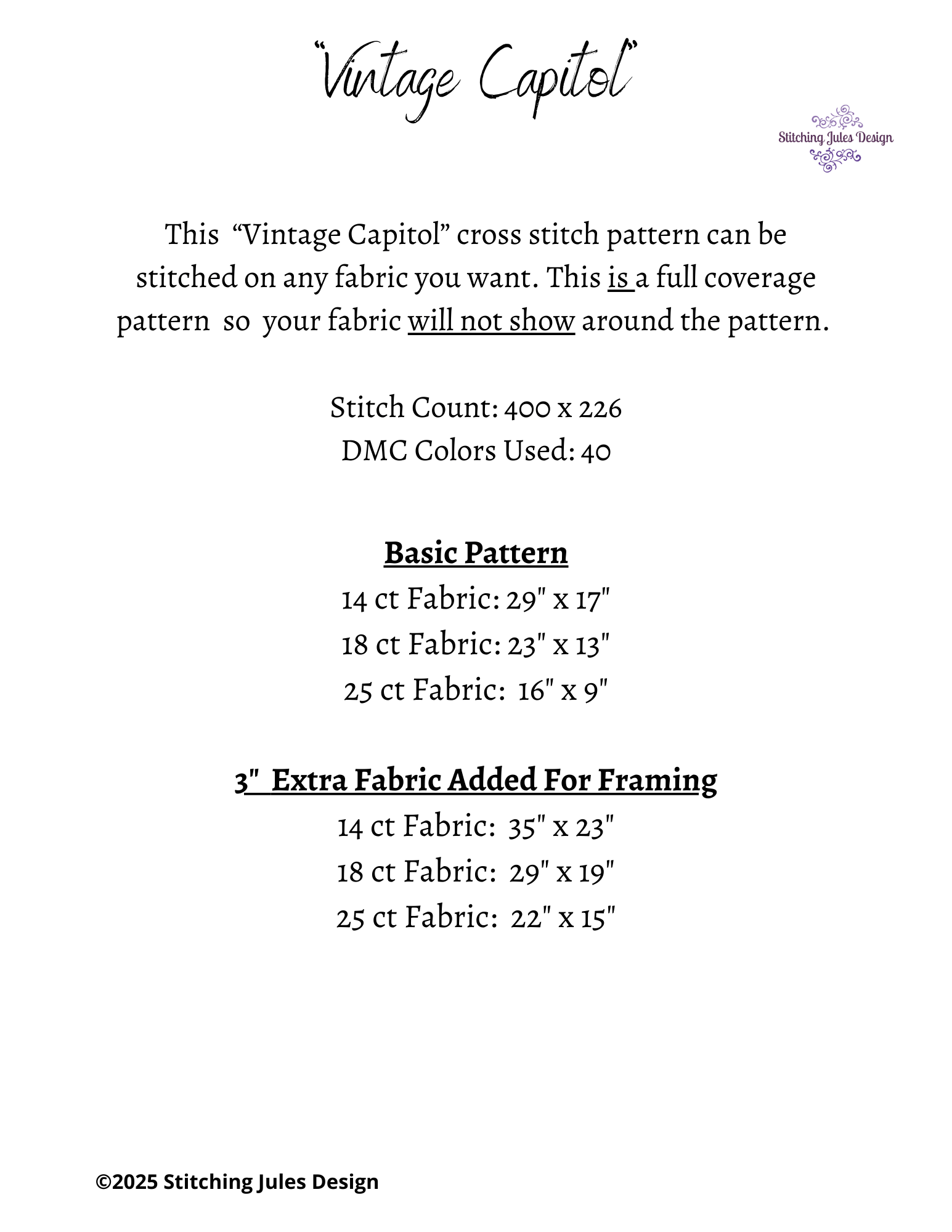 Stitching Jules Design Cross Stitch Pattern Vintage Capitol City Building Drawing Full Coverage Counted Cross Stitch Pattern Digital Download