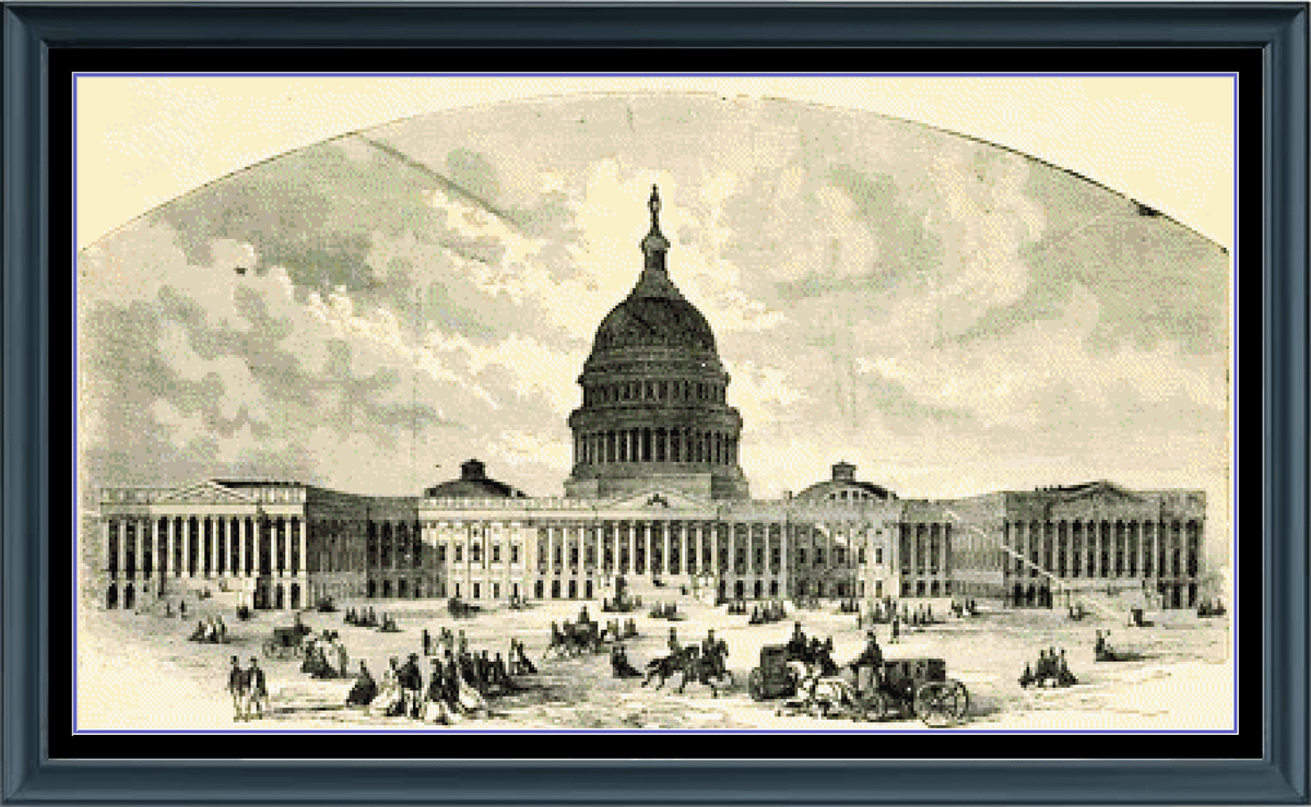 Vintage Capitol City Building Drawing Full Coverage Counted Cross Stit ...