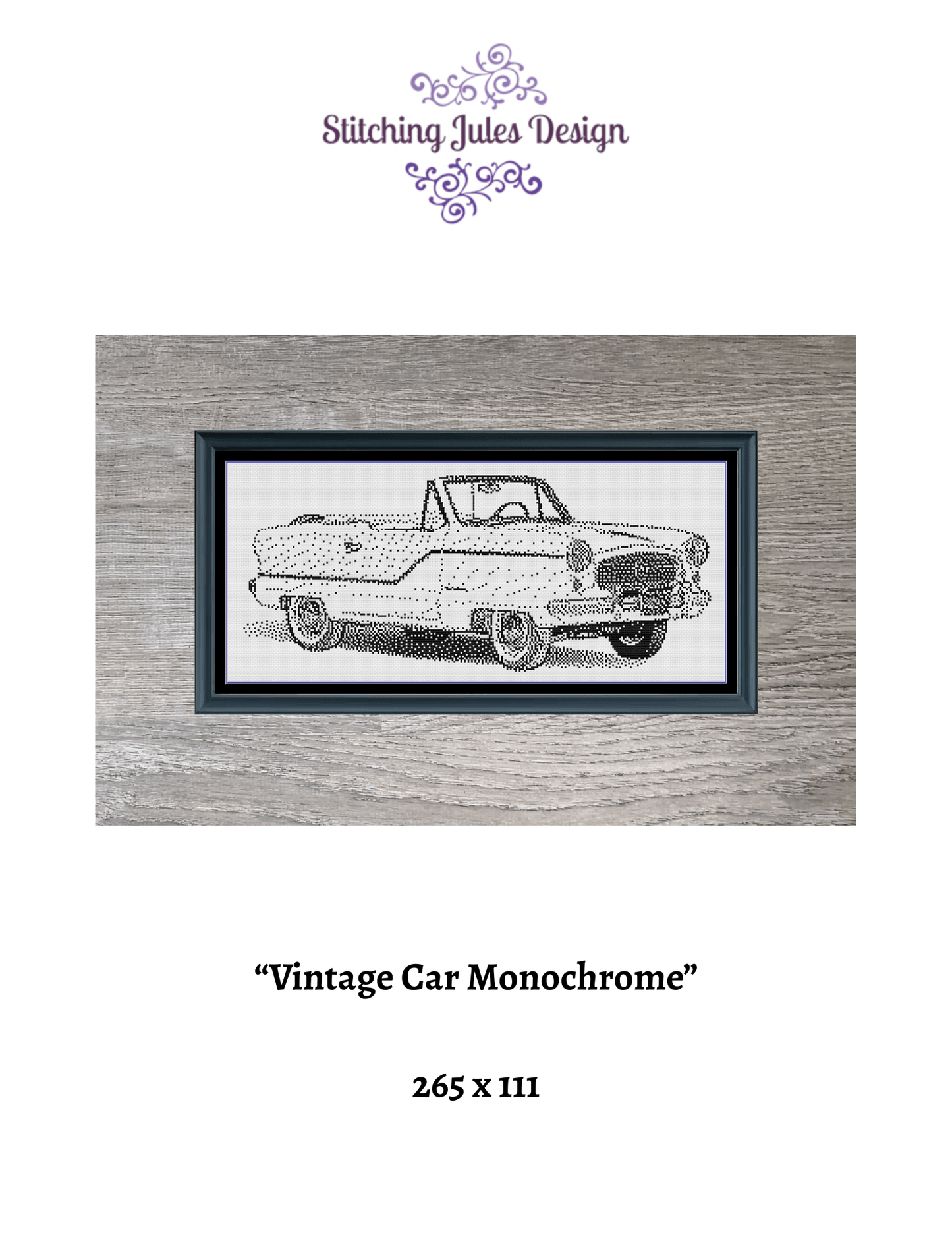 Stitching Jules Design Cross Stitch Pattern Vintage Car Auto Monochrome Counted Cross-Stitch Pattern (Digital Download)