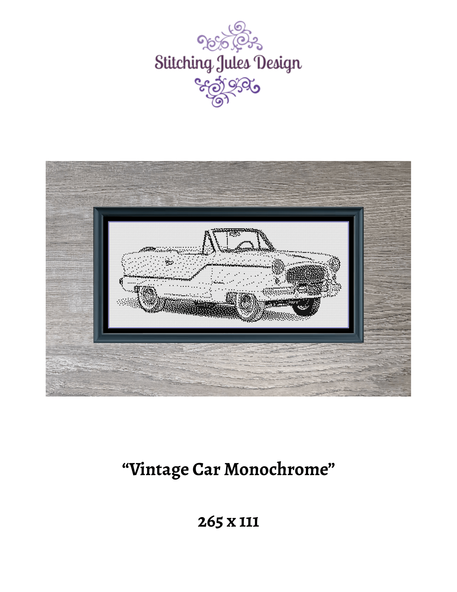 Stitching Jules Design Cross Stitch Pattern Vintage Car Auto Monochrome Counted Cross-Stitch Pattern (Digital Download)