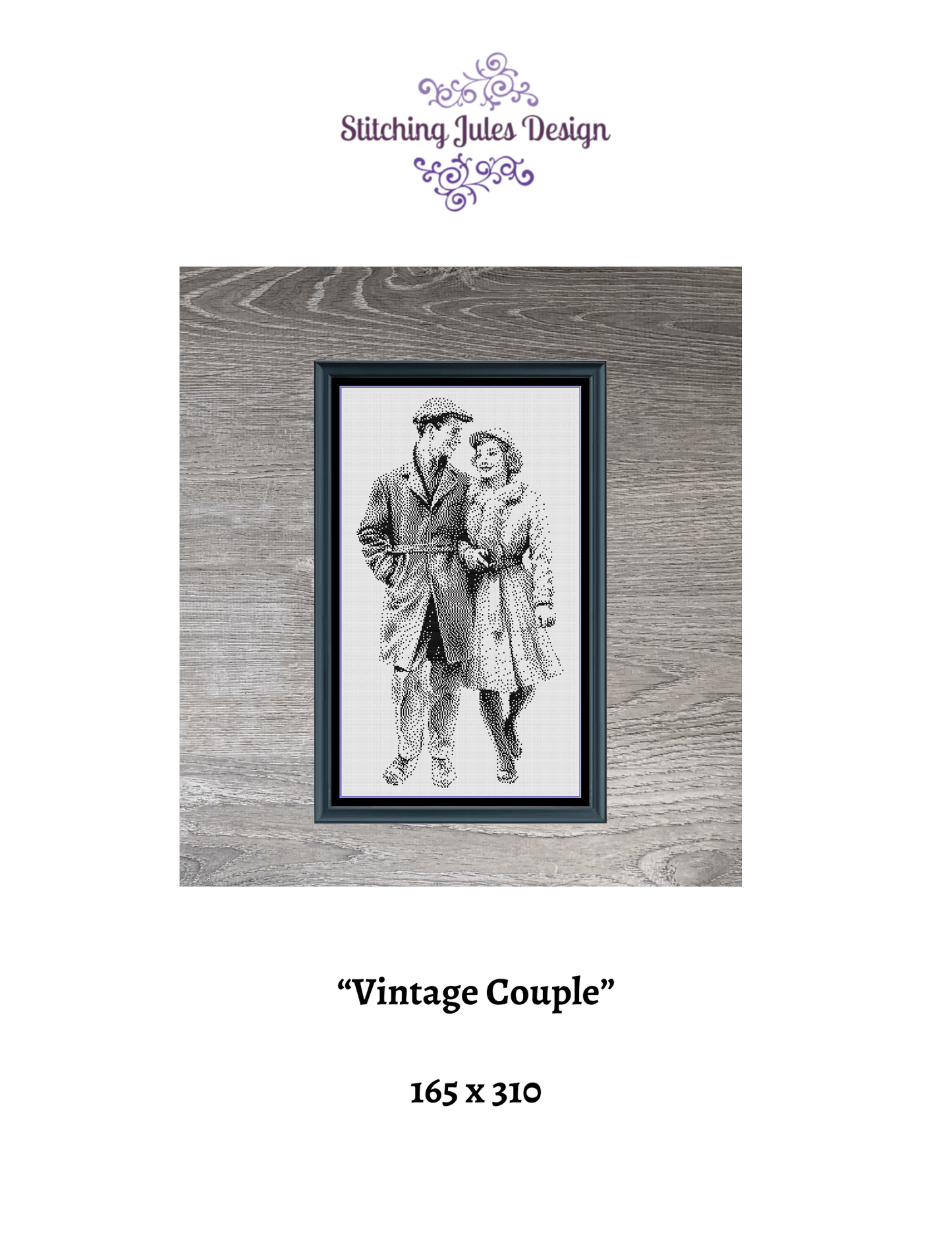 Stitching Jules Design Cross Stitch Pattern Vintage Couple Romantic Love Monochrome Black White Counted Cross Stitch Pattern  Digital Download
