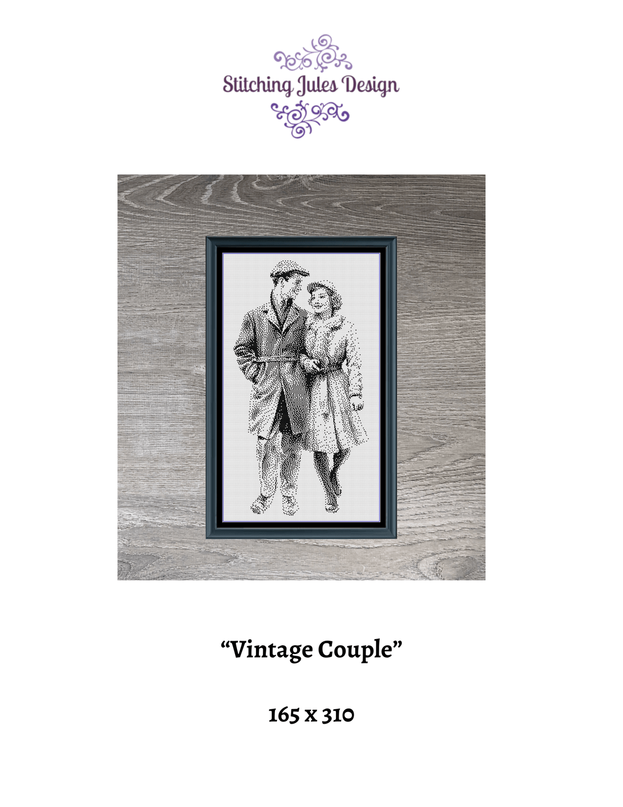 Stitching Jules Design Cross Stitch Pattern Vintage Couple Romantic Love Monochrome Black White Counted Cross Stitch Pattern  Digital Download