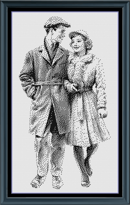 Stitching Jules Design Cross Stitch Pattern Vintage Couple Romantic Love Monochrome Black White Counted Cross Stitch Pattern  Digital Download