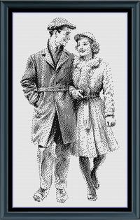 Thumbnail for Stitching Jules Design Cross Stitch Pattern Vintage Couple Romantic Love Monochrome Black White Counted Cross Stitch Pattern  Digital Download
