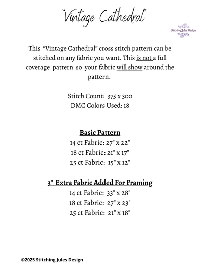 Stitching Jules Design Cross Stitch Pattern Vintage English Cathedral Church Large Counted Cross-Stitch Pattern (Digital Download)