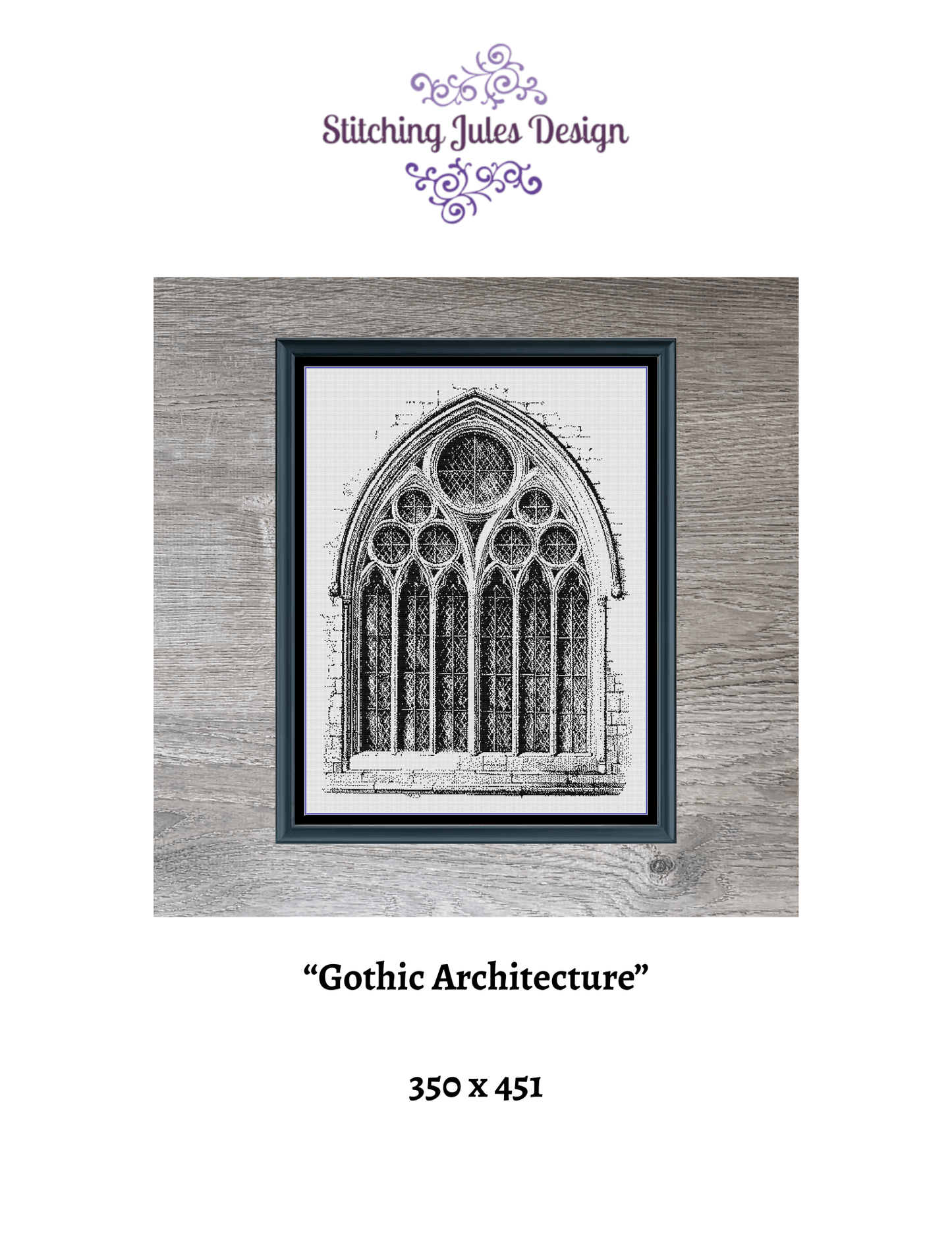 Stitching Jules Design Cross Stitch Pattern Vintage Gothic Architecture Large Monochrome Counted Cross Stitch Pattern Digital Download