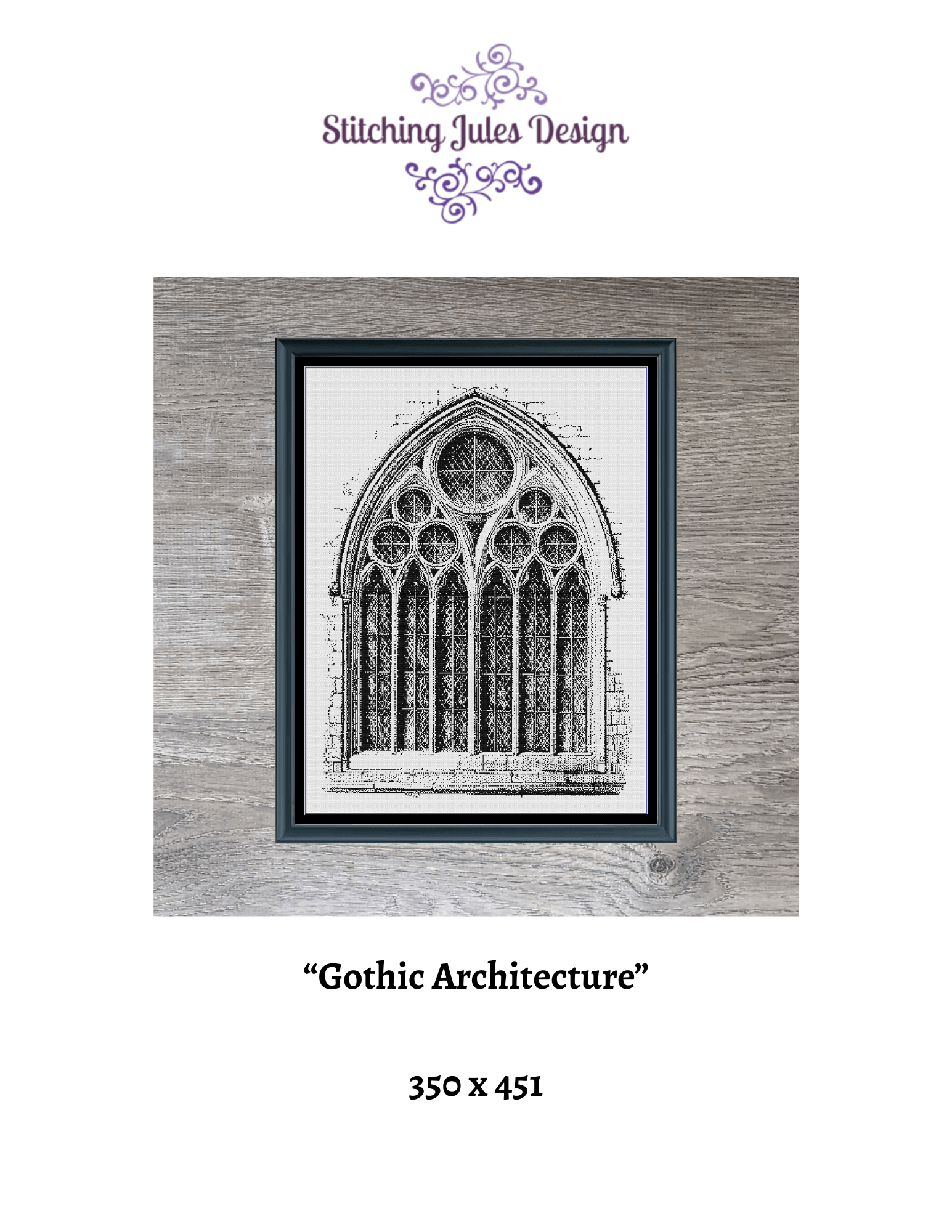 Stitching Jules Design Cross Stitch Pattern Vintage Gothic Architecture Large Monochrome Counted Cross Stitch Pattern Digital Download