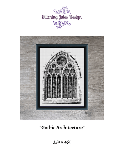 Stitching Jules Design Cross Stitch Pattern Vintage Gothic Architecture Large Monochrome Counted Cross Stitch Pattern Digital Download