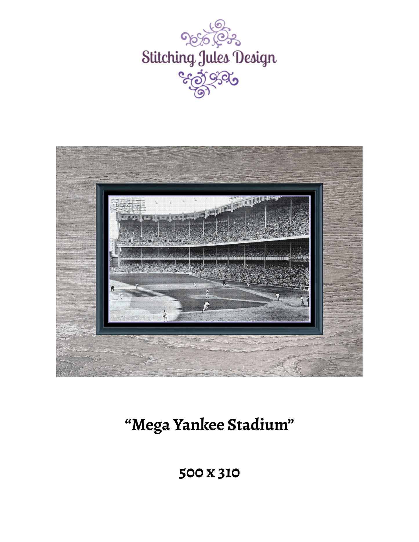 Stitching Jules Design Cross Stitch Pattern Vintage Iconic Yankees Stadium Photo Large Full Coverage Counted Cross-Stitch Pattern (Digital Download)