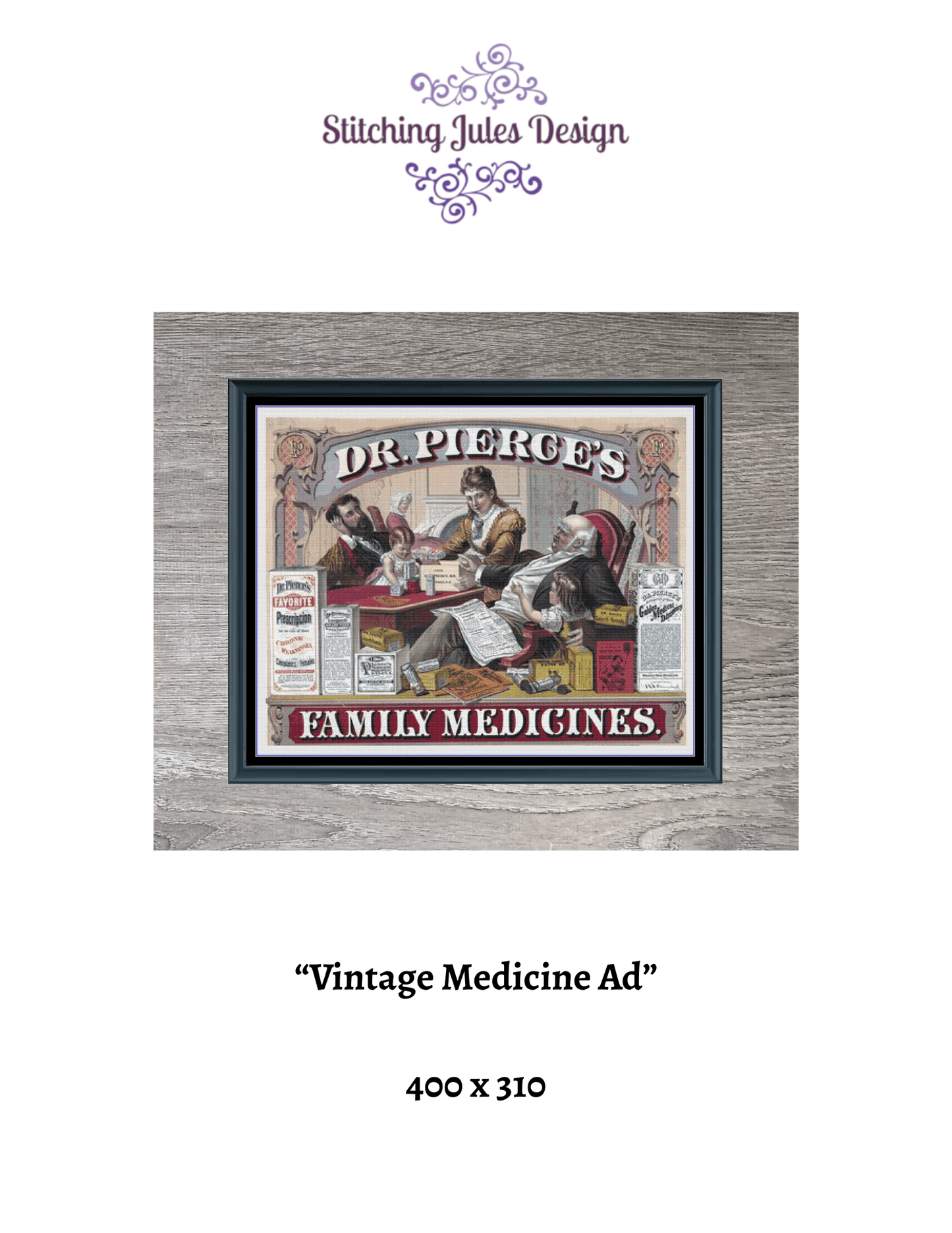 Stitching Jules Design Cross Stitch Pattern Vintage Medicine Doctor Physician Ad Large Full Coverage Counted Cross-Stitch Pattern (Digital Download)