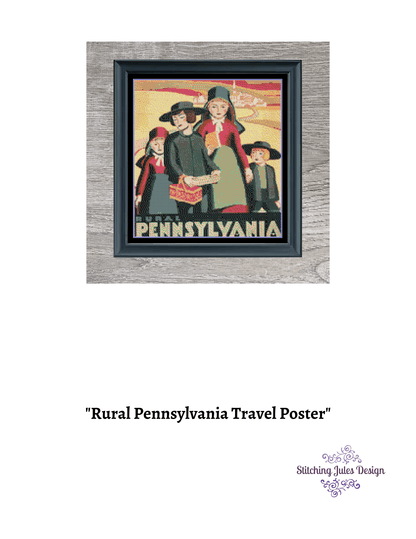 Stitching Jules Design Cross Stitch Pattern Vintage Pennsylvania Travel Poster Cross Stitch Embroidery Needlepoint Pattern PDF Download Pattern Keeper Ready