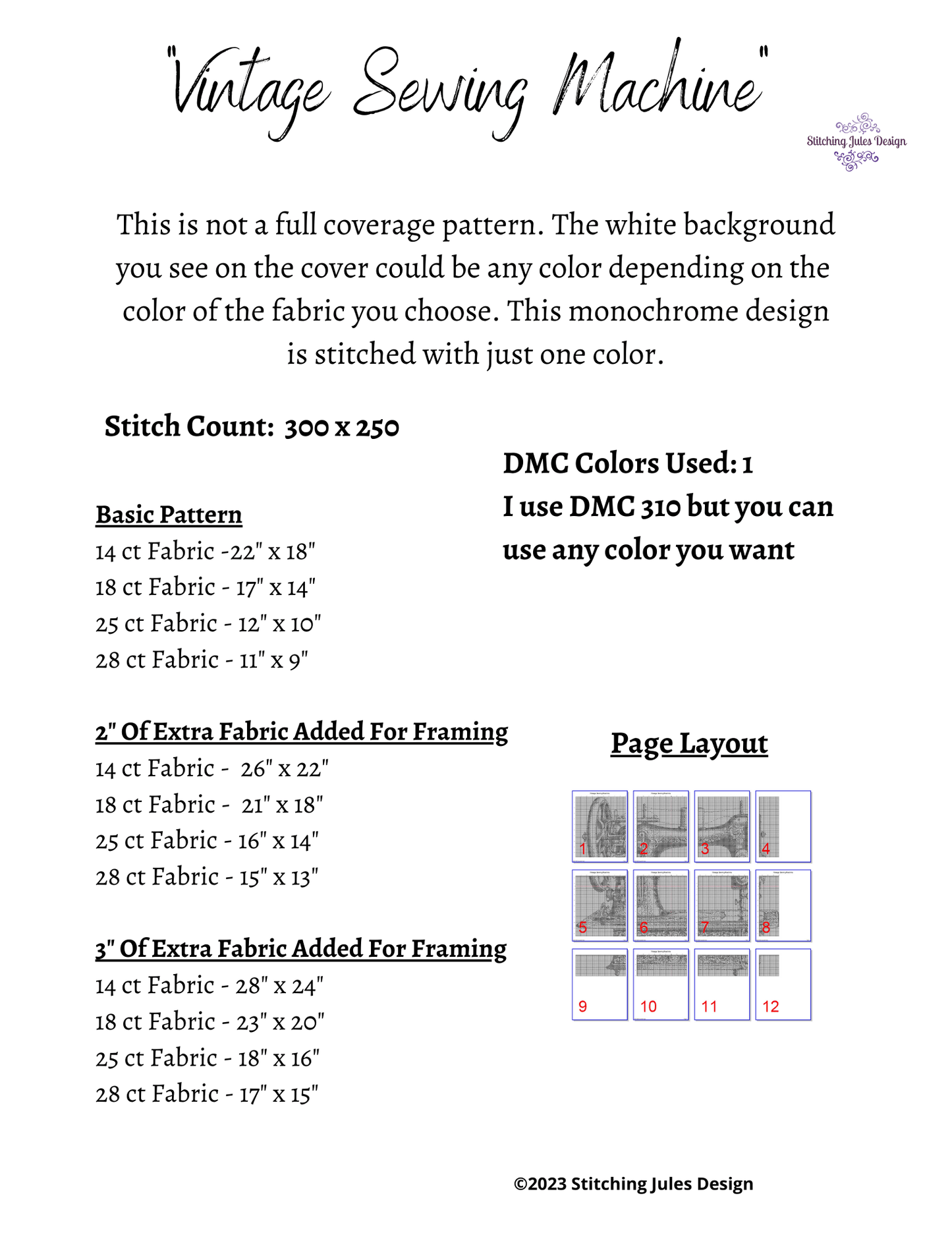 Stitching Jules Design Cross Stitch Pattern Vintage Sewing Machine Monochrome Cross Stitch Pattern Instant PDF Download