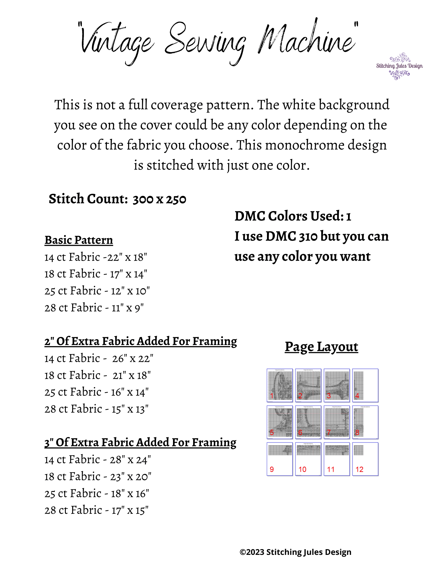 Stitching Jules Design Cross Stitch Pattern Vintage Sewing Machine Monochrome Cross Stitch Pattern Instant PDF Download
