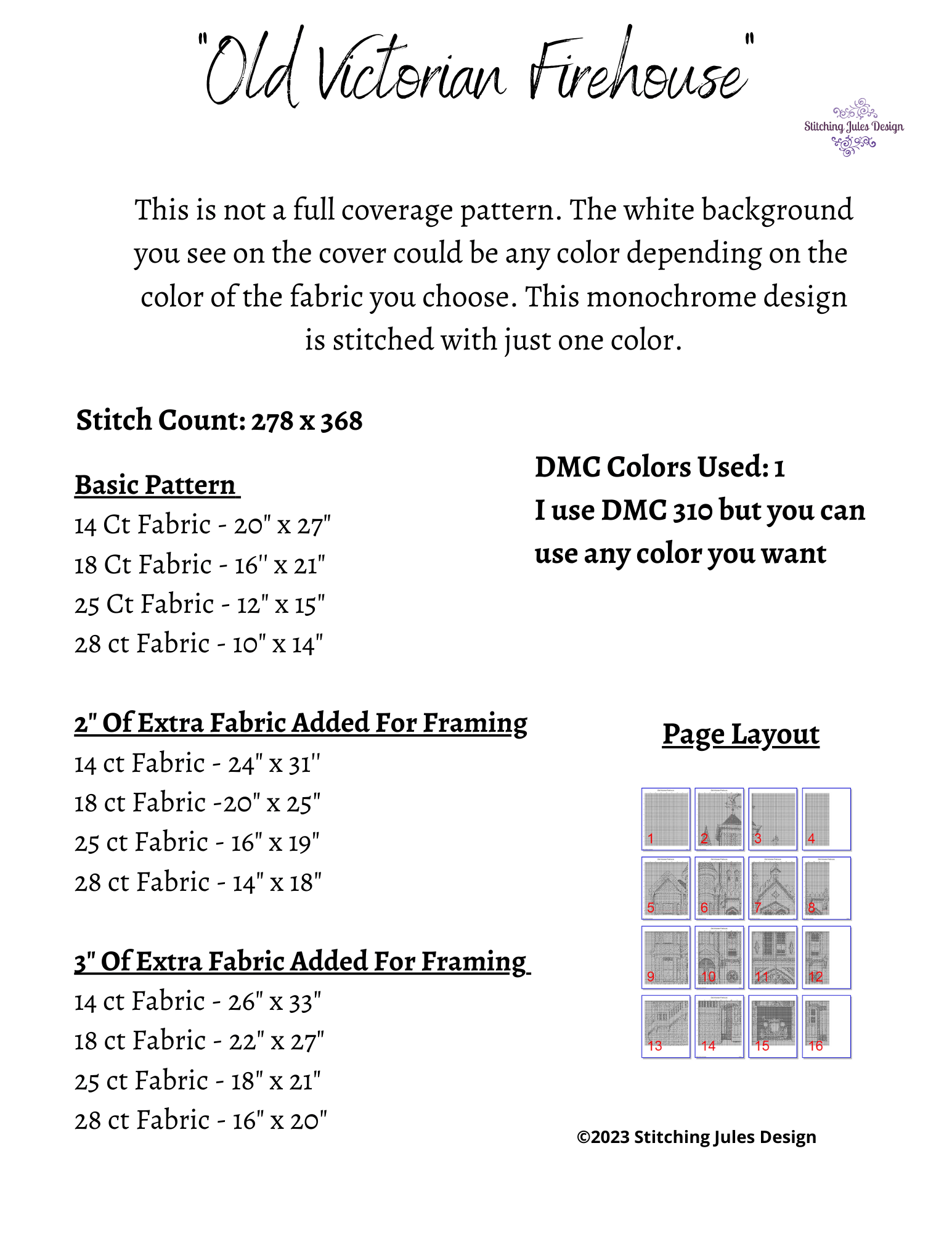 Stitching Jules Design Cross Stitch Pattern Vintage Victorian Firehouse Cross Stitch Pattern Monochrome Instant PDF Download
