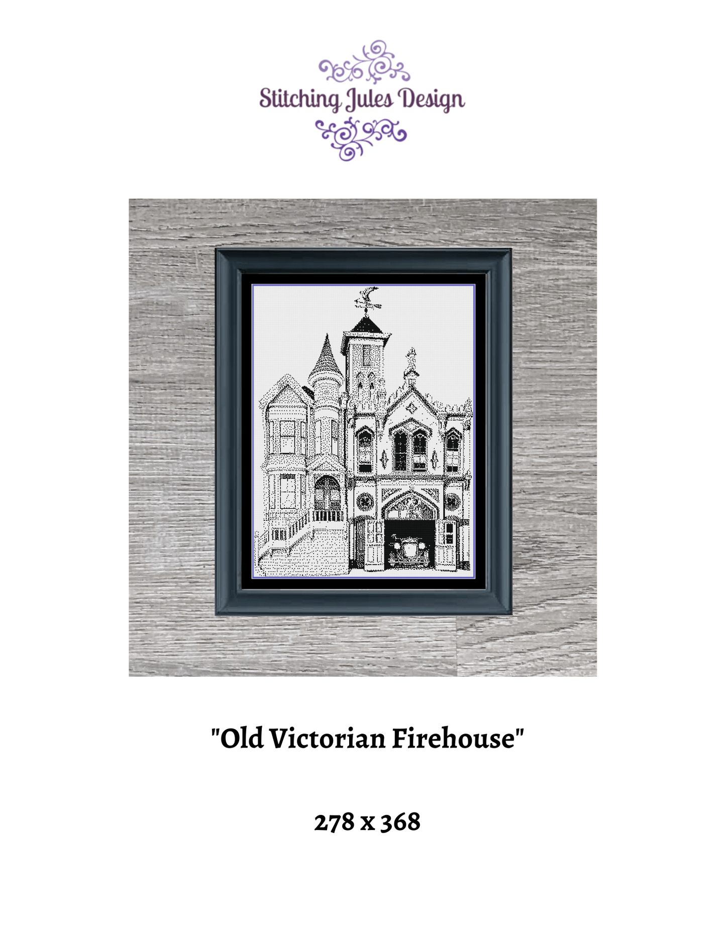 Stitching Jules Design Cross Stitch Pattern Vintage Victorian Firehouse Cross Stitch Pattern Monochrome Instant PDF Download