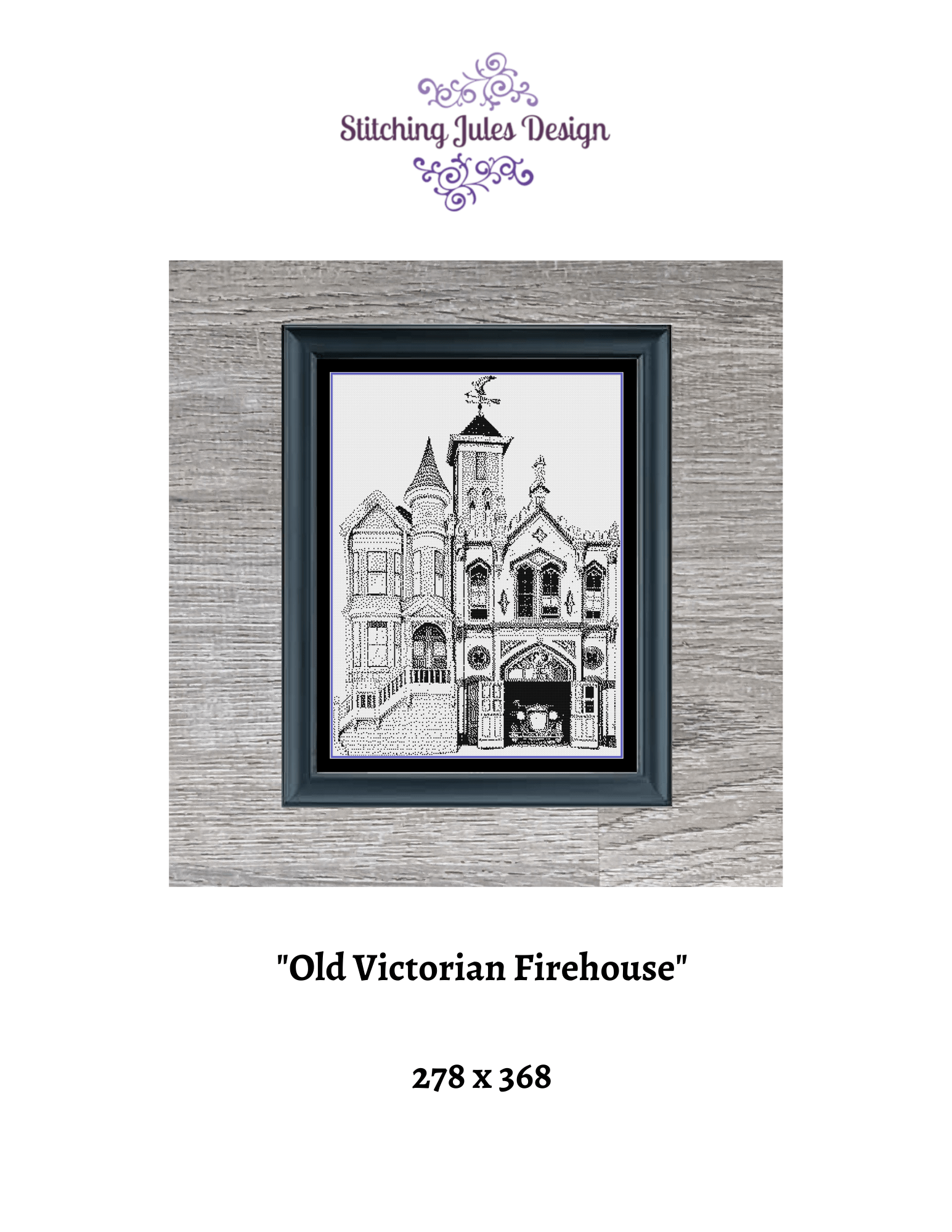 Stitching Jules Design Cross Stitch Pattern Vintage Victorian Firehouse Cross Stitch Pattern Monochrome Instant PDF Download