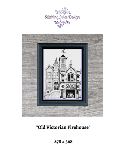Stitching Jules Design Cross Stitch Pattern Vintage Victorian Firehouse Cross Stitch Pattern Monochrome Instant PDF Download