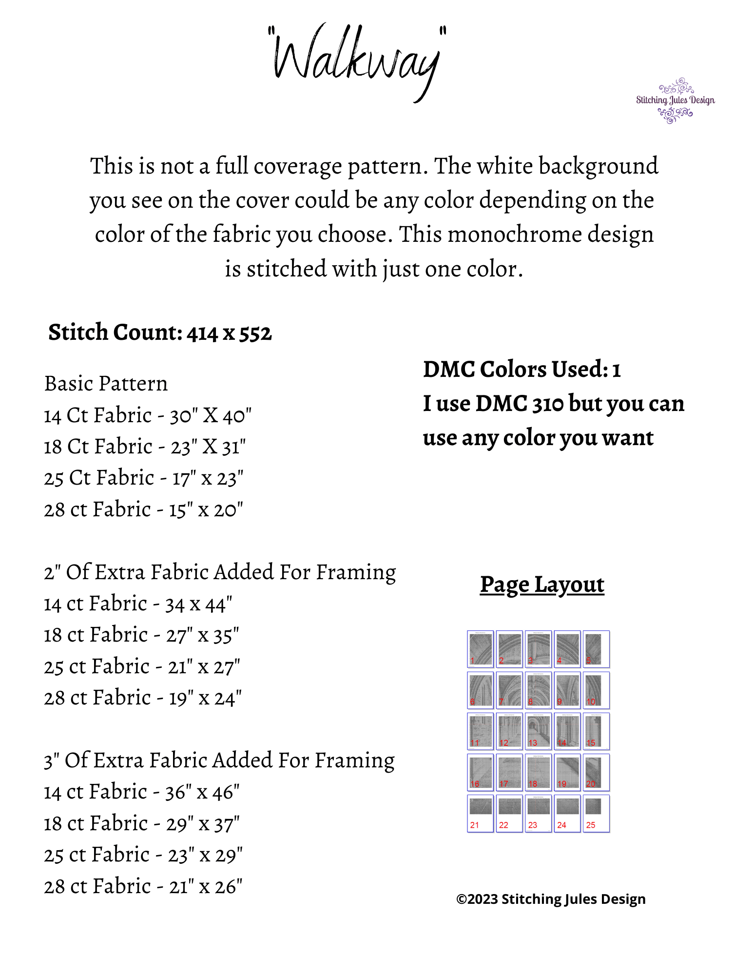 Stitching Jules Design Cross Stitch Pattern Walkway Architecture Building Monochrome Cross Stitch Needlepoint Embroidery Pattern - Instant Download - Pattern Keeper Ready