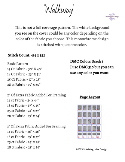 Stitching Jules Design Cross Stitch Pattern Walkway Architecture Building Monochrome Cross Stitch Needlepoint Embroidery Pattern - Instant Download - Pattern Keeper Ready