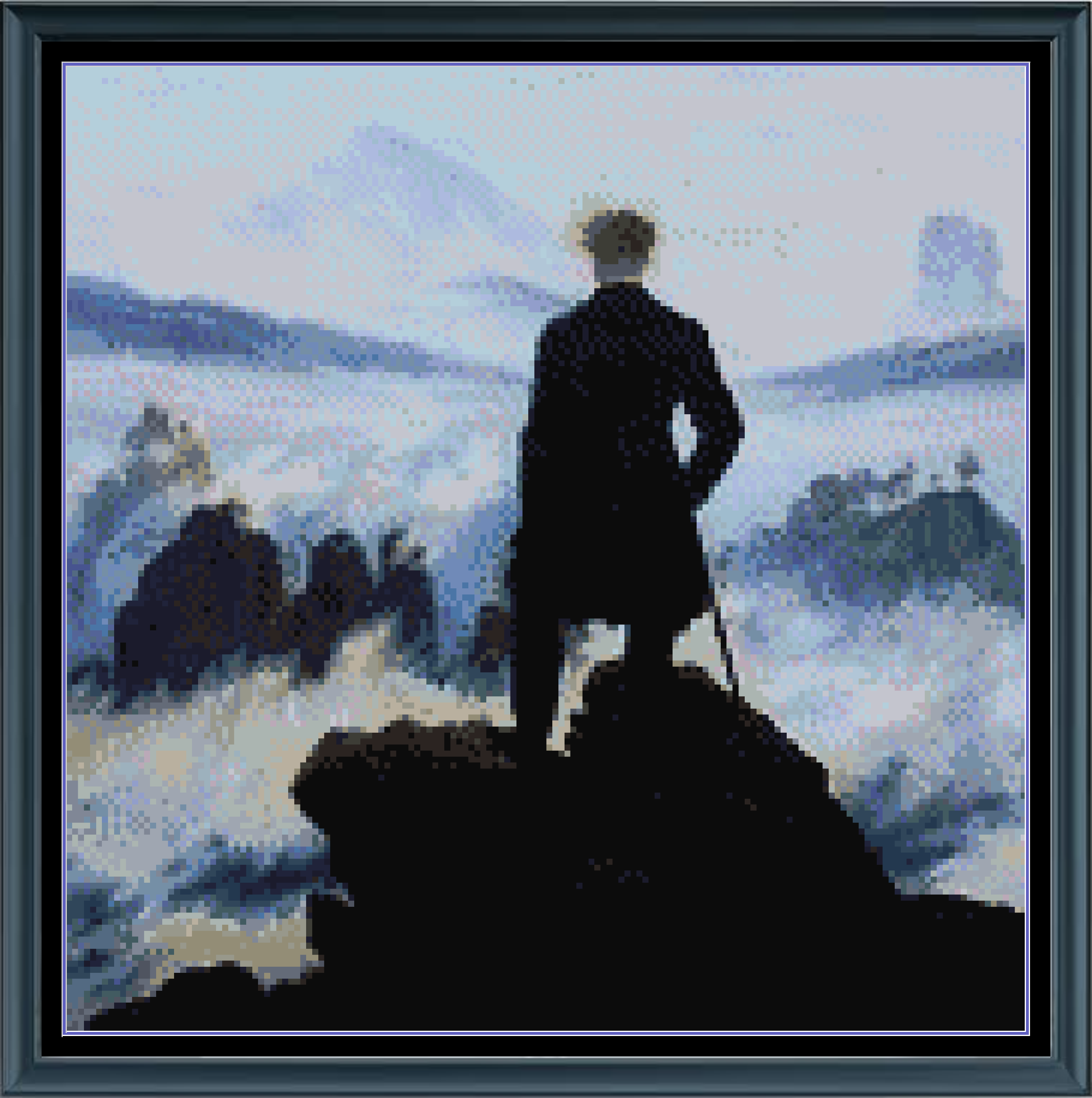 Stitching Jules Design Cross Stitch Pattern Wanderer Above A Sea Of Fog Friedrich German Romanticist Painting Full Coverage Counted Cross Stitch Pattern