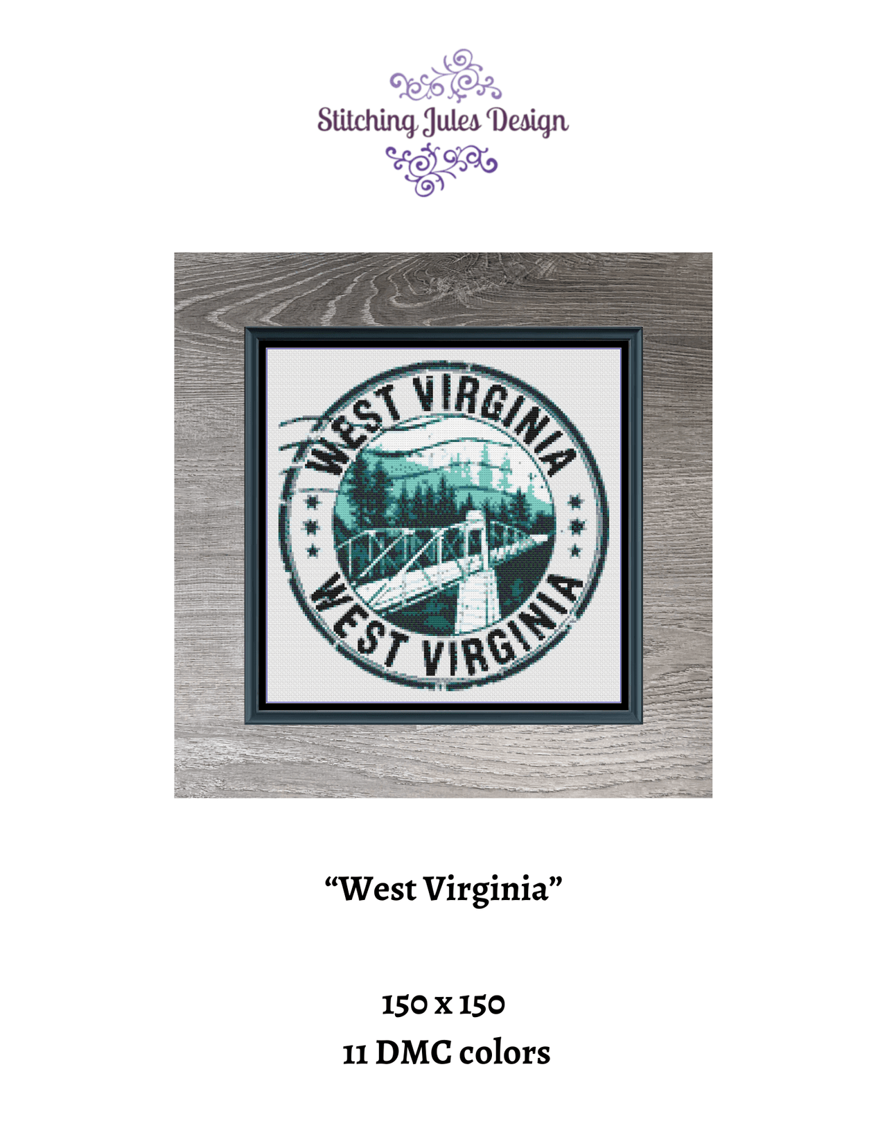 Stitching Jules Design Cross Stitch Pattern West Virginia US State Counted Cross Stitch Pattern | Instant Download PDF