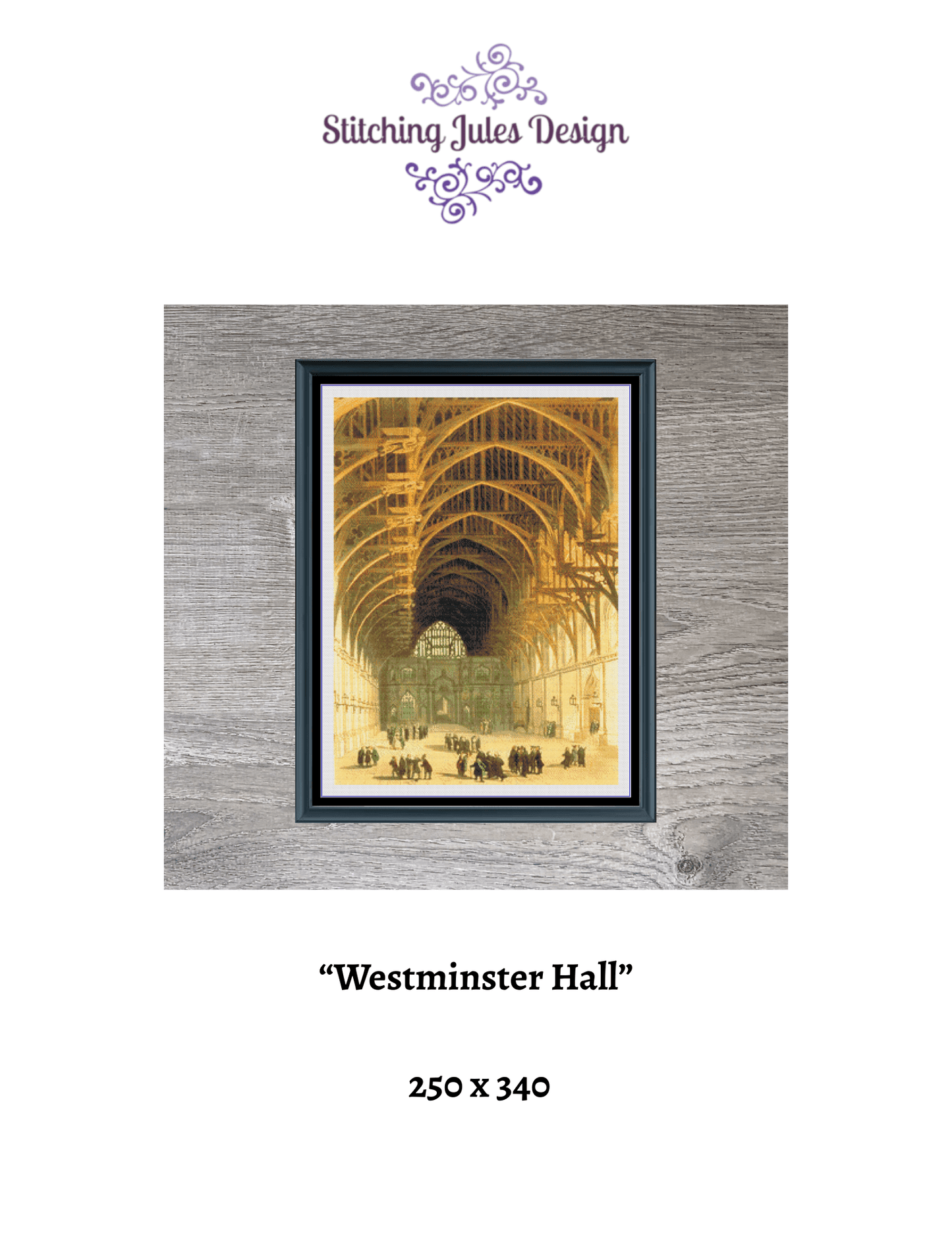 Stitching Jules Design Cross Stitch Pattern Westminster Hall England Painting Vintage Full Coverage Counted Cross-Stitch Pattern (Digital Download)