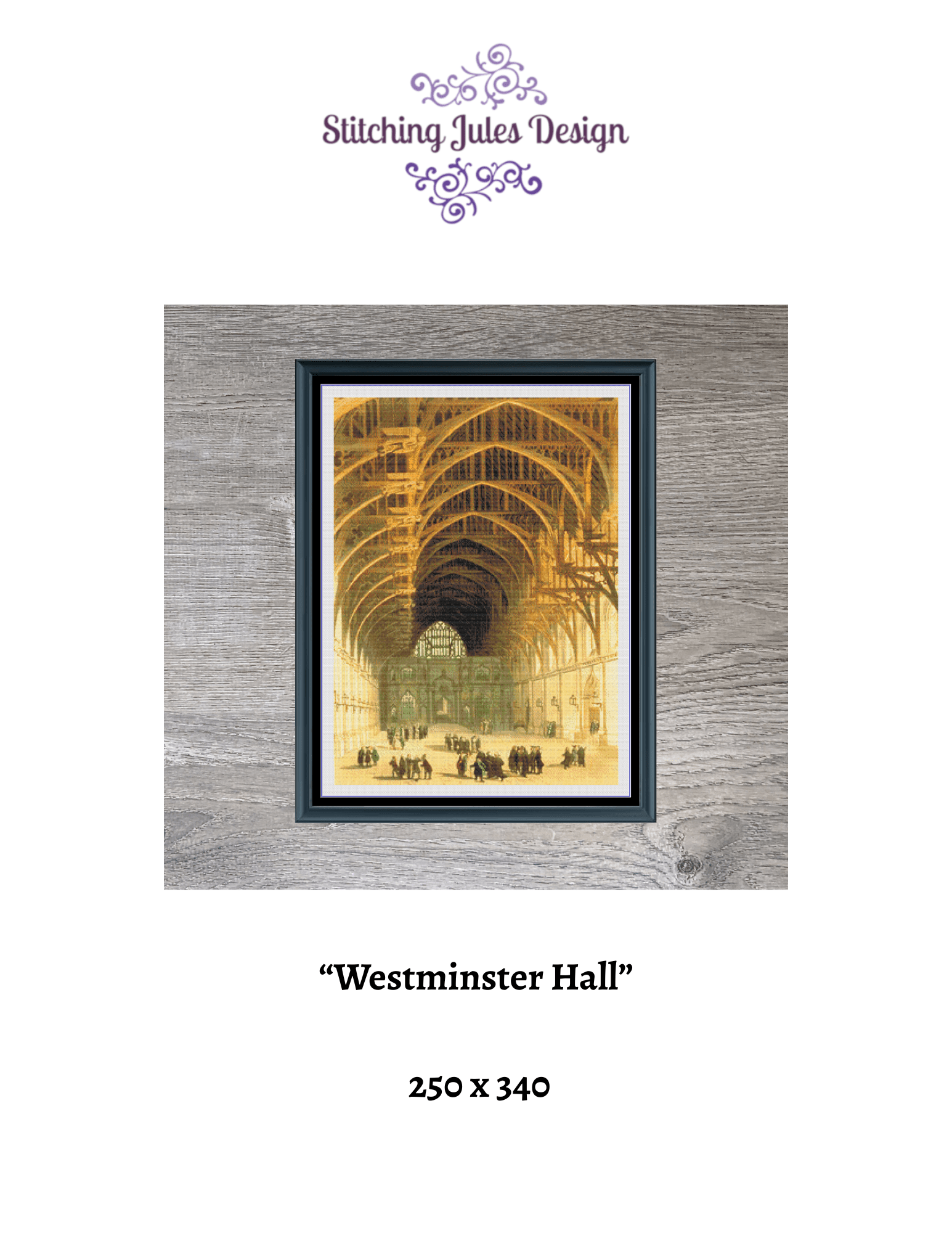 Stitching Jules Design Cross Stitch Pattern Westminster Hall England Painting Vintage Full Coverage Counted Cross-Stitch Pattern (Digital Download)
