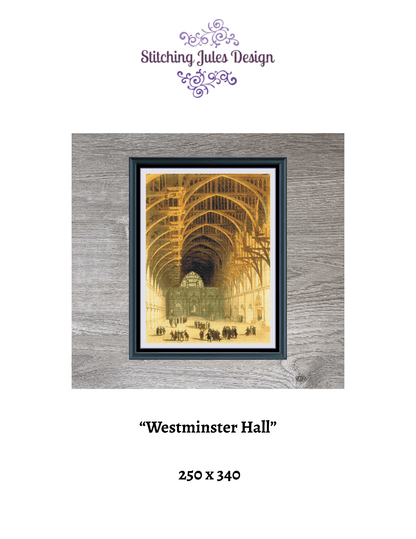 Stitching Jules Design Cross Stitch Pattern Westminster Hall England Painting Vintage Full Coverage Counted Cross-Stitch Pattern (Digital Download)