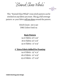 Thumbnail for Stitching Jules Design Cross Stitch Pattern Whale Stained Glass Ocean Large Full Coverage Counted Cross Stitch Digital Download