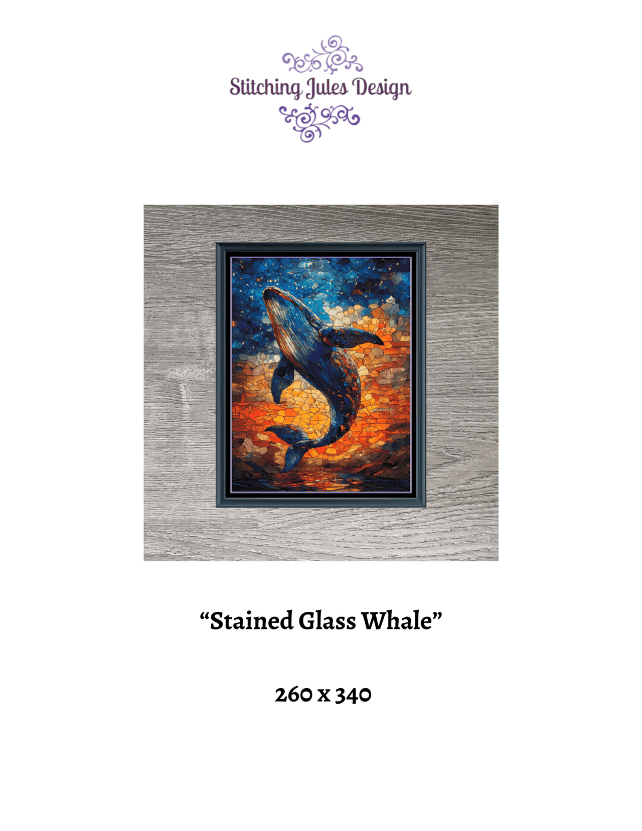 Stitching Jules Design Cross Stitch Pattern Whale Stained Glass Ocean Large Full Coverage Counted Cross Stitch Digital Download