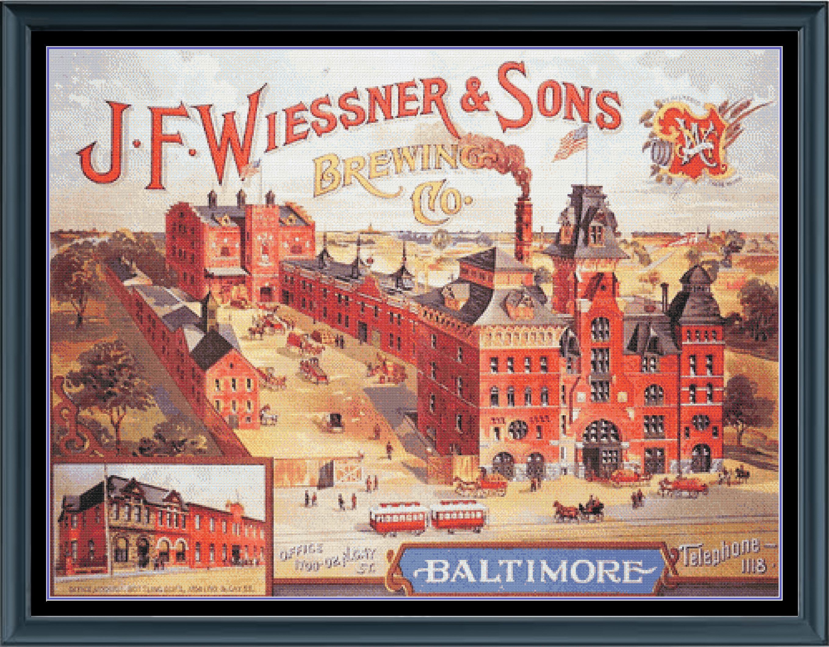 Stitching Jules Design Cross Stitch Pattern Wiessner Brewery Vintage Baltimore Ad Large Full Coverage Counted Cross-Stitch Pattern (Digital Download)