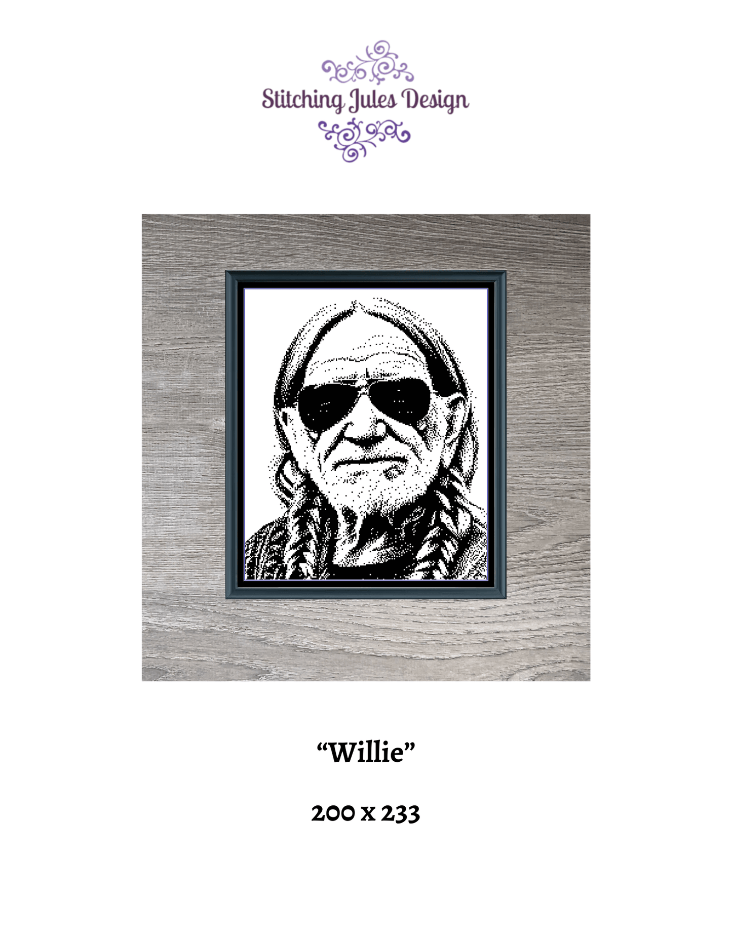 Stitching Jules Design Cross Stitch Pattern Willie Country Singer Famous Icon Monochrome Counted Cross Stitch Pattern Digital Download