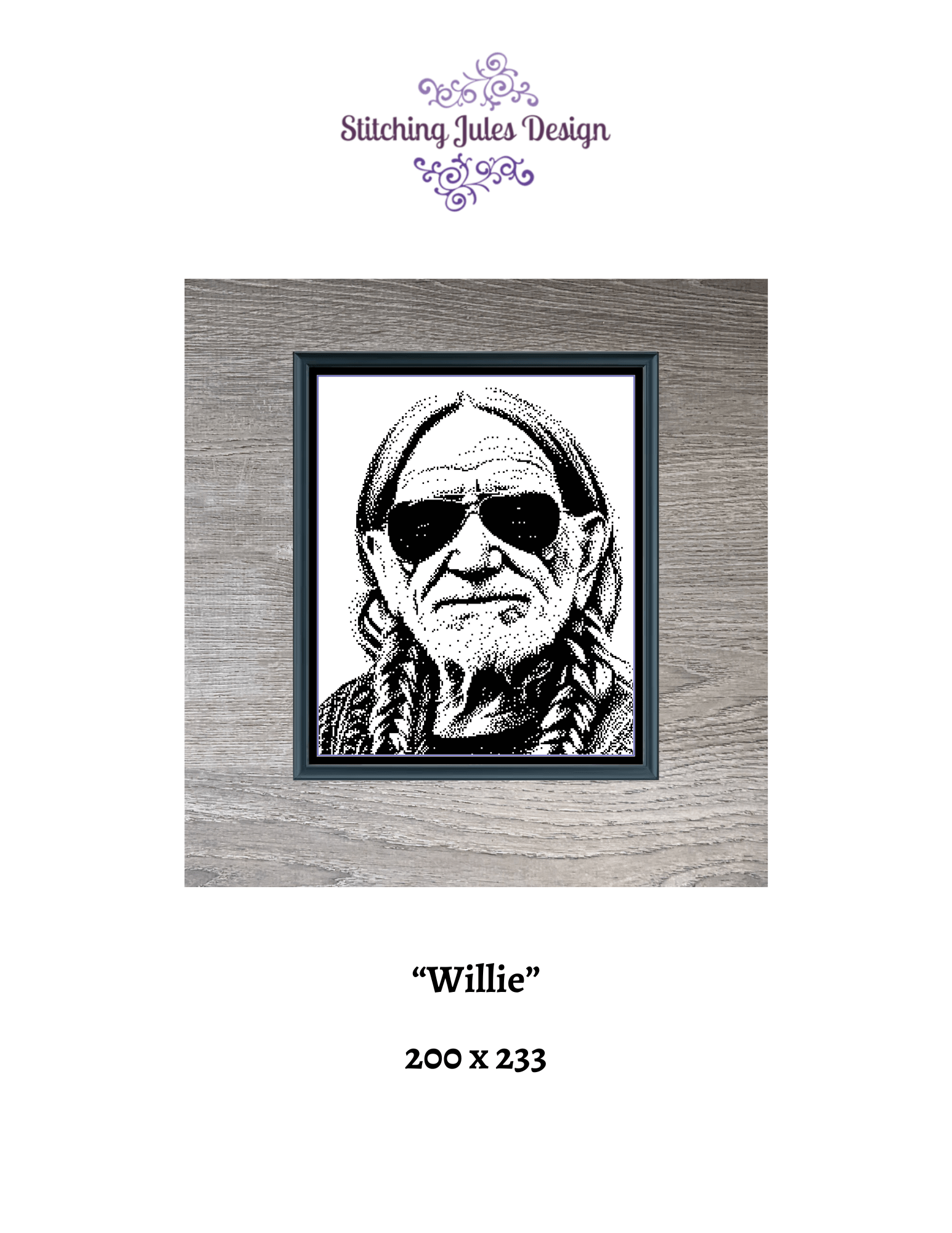 Stitching Jules Design Cross Stitch Pattern Willie Country Singer Famous Icon Monochrome Counted Cross Stitch Pattern Digital Download