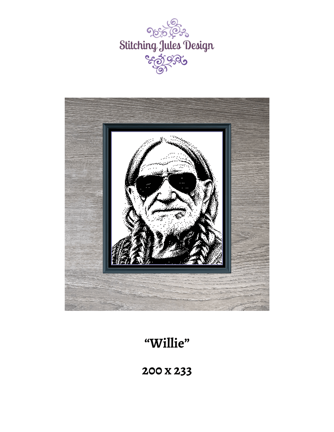 Stitching Jules Design Cross Stitch Pattern Willie Country Singer Famous Icon Monochrome Counted Cross Stitch Pattern Digital Download